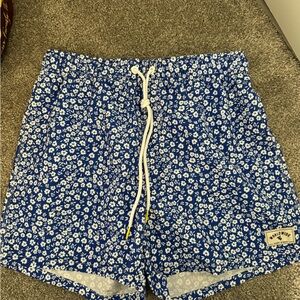 Blue and White Mens Swim Trunks